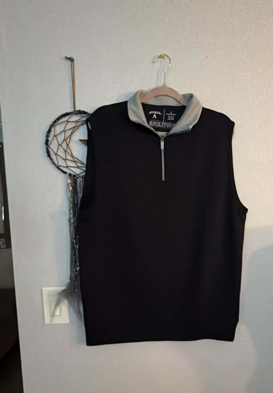 Antigua Hustler$ Men's Black 1/4-Zip Sleeveless Golf Vest Size L